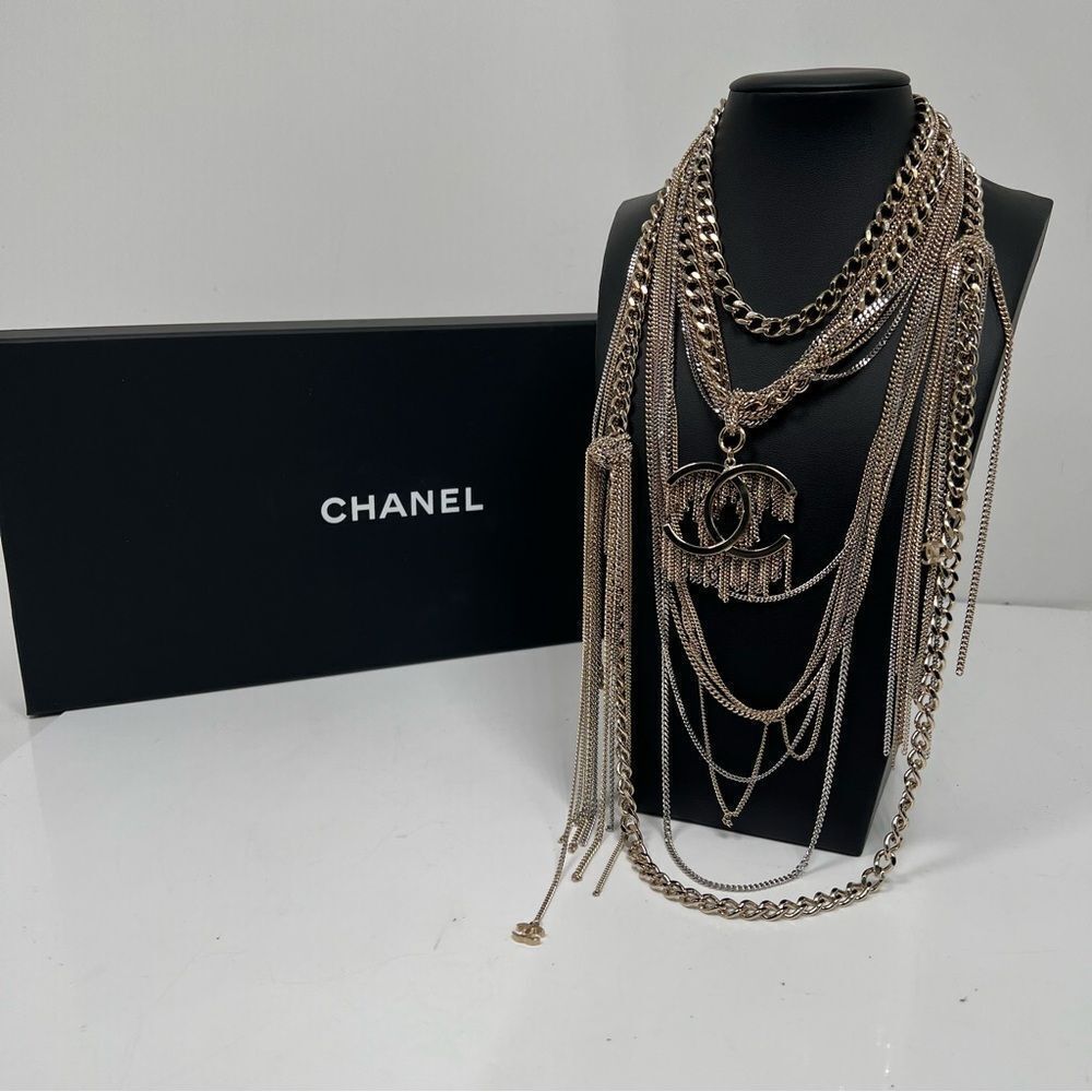 Chanel CC Multilayer  Metal Necklace Choker With Box